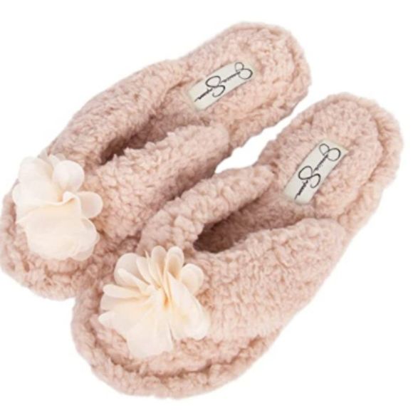 Jessica Simpson Women's Fluffy Plush Slide-On Sandal House Slippers with Memory - Picture 3 of 5